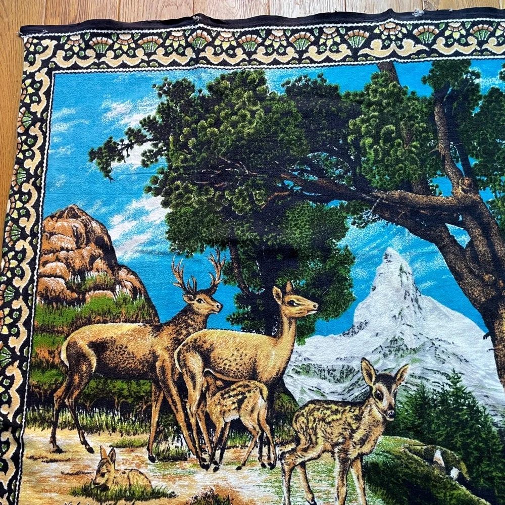 Vintage Velvet Cotton Deer Buck Doe Family Tapestry Wall Hanging 50